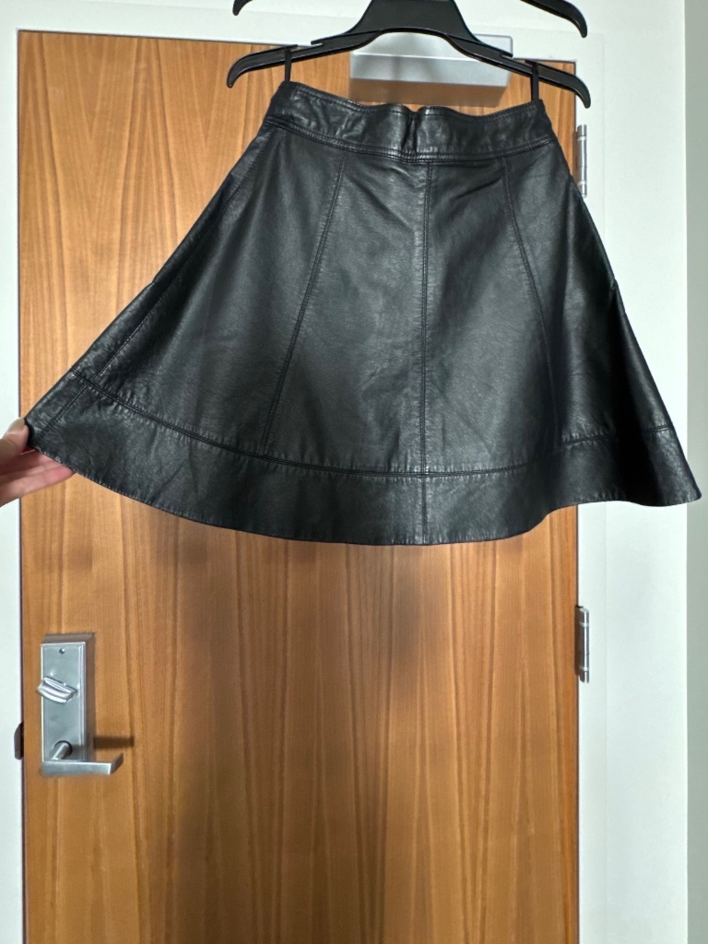 Bebe Vintage Black Leather Mini Flared Skirt
